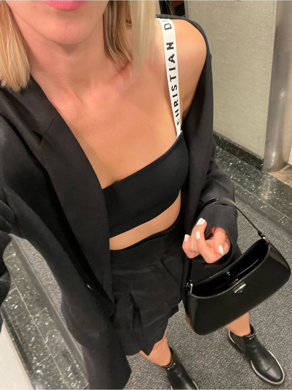 Dior Black Crop Bralette with White Logo Straps - Picture 2 of 2